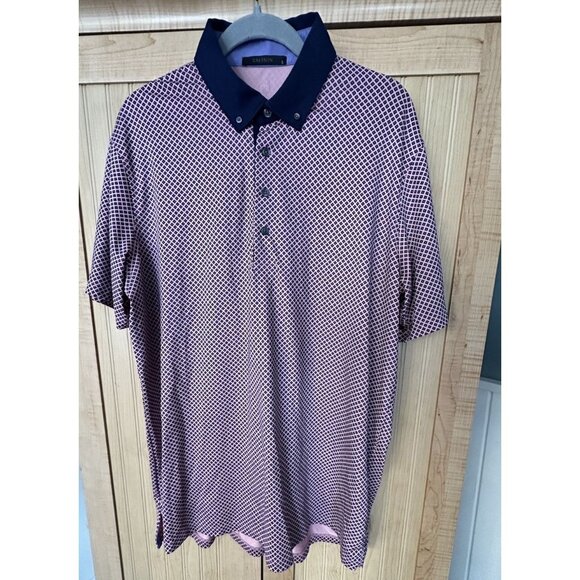 Greyson Other - Greyson Mens Geometric Print Button Down Golf Polo Shirt Peach Navy Blue Size L